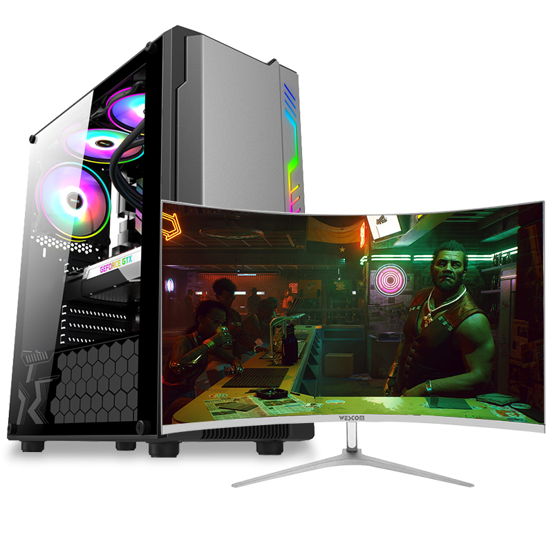 铭能 i9级十核E5 2670V2/RX550 4G独显/32G内存/512G固态 台式机 组装电脑 台式电脑 高效家用办公电脑主机商务娱乐学生学习电脑LOL游戏电脑+32英寸曲面