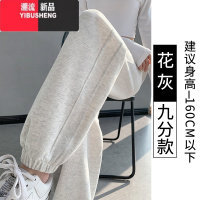 YIBUSHENG运动裤女季薄款2024新款宽松卫裤小个子休闲裤子春秋束脚九I M推荐96-110斤 花灰九分款