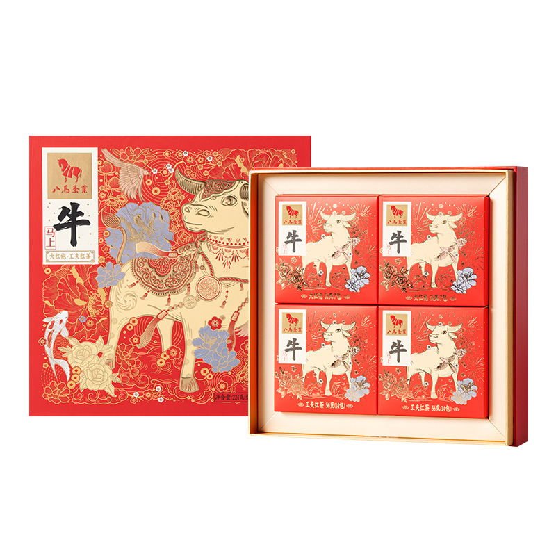 八马茶叶工夫红茶大红袍乌龙茶组合牛年生肖大气礼盒224g参数