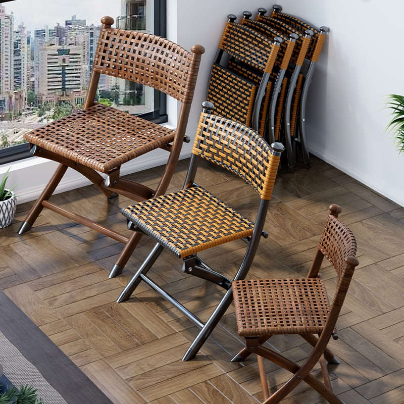 阳台折叠椅家用休闲藤椅塑料藤编靠背小椅子单人闪电客户外马扎凳子