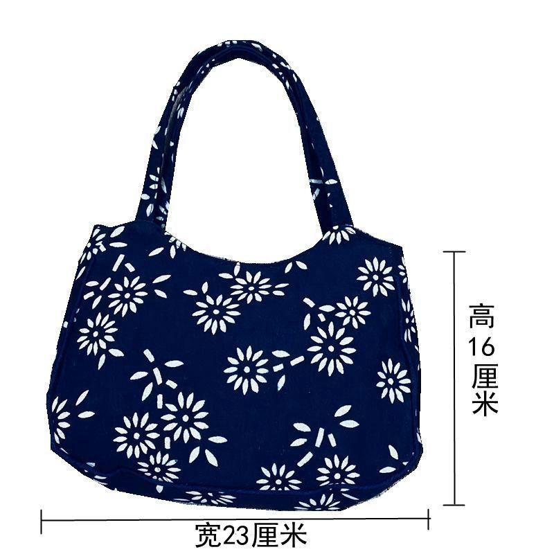 蜡染蓝印花布小布包买菜小拎包复古民族风时尚妈妈包手提包布袋女蓝色