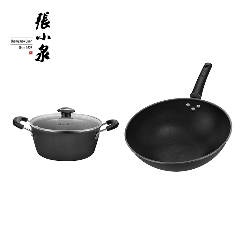 张小泉 精铁雪波纹锅具二件套C35422000配置:炒锅32cm、 汤锅22cm
