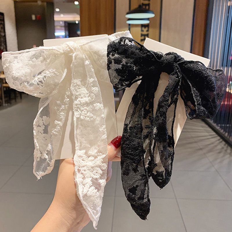 白色蕾丝蝴蝶结发圈女扎头发绑发绳飘带马尾头绳网红发带韩国insa白色