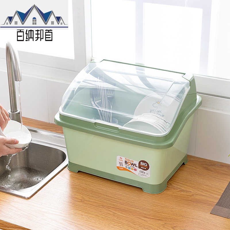 厨房碗碟置物架塑料碗柜装碗筷收纳盒放碗箱带盖双层餐具沥水碗架 三维工匠高清大图