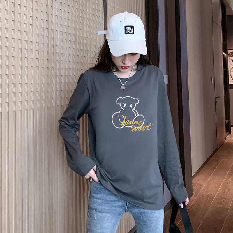 真维斯女春秋长袖t恤上衣ins女装时尚新潮款学生韩版宽松纯棉衣服