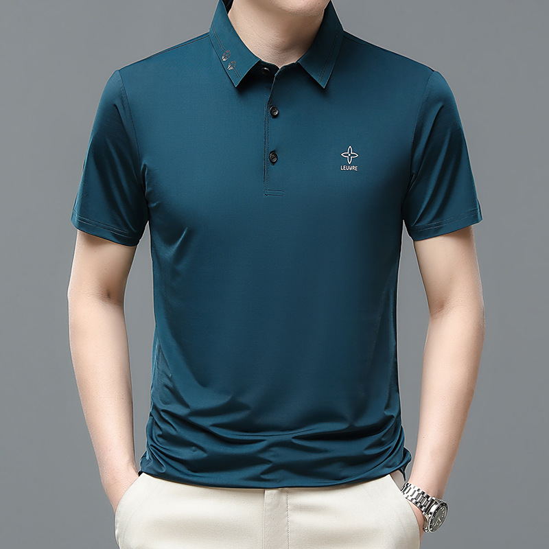 男士冰丝polo衫薄款短袖翻领t恤男中年休闲凉感速干男装体恤高清大图