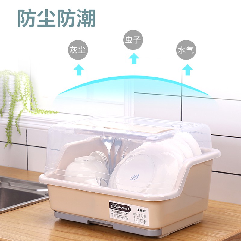 厨房塑料碗柜带盖放碗架沥水架装碗筷收纳盒碗碟盘子餐具箱置物架收纳层架 三维工匠高清大图