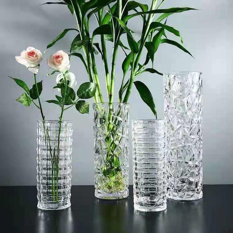 小号斜纹8*20cm 加厚大号花瓶玻璃透明客厅摆件水培植物富贵竹百合插干花陶瓷花瓶