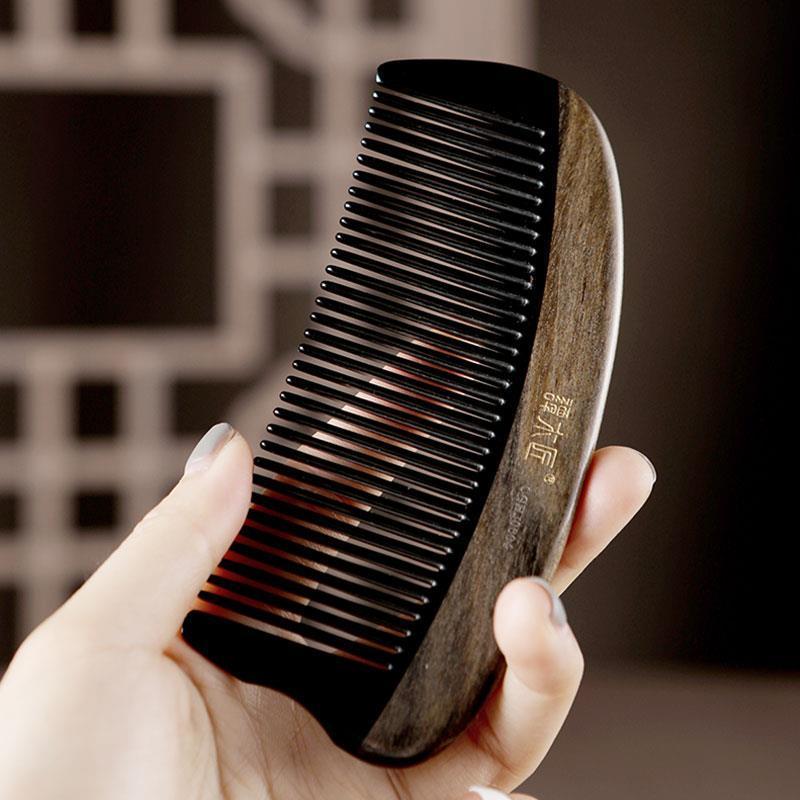原木色牛角梳cghj0604天然牛角木梳子创意生日礼物送父母牛角梳