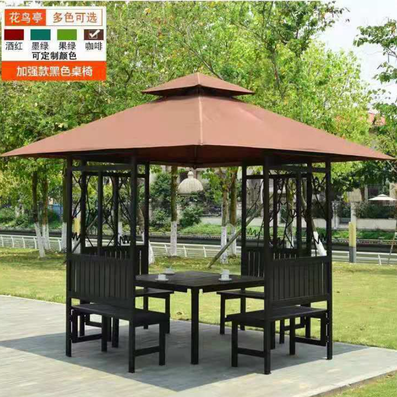 森美人户外凉亭庭院天台花园遮阳棚农庄室外茶水亭子防腐木凉亭四角亭 加厚款30X60管【配1.2米桌】