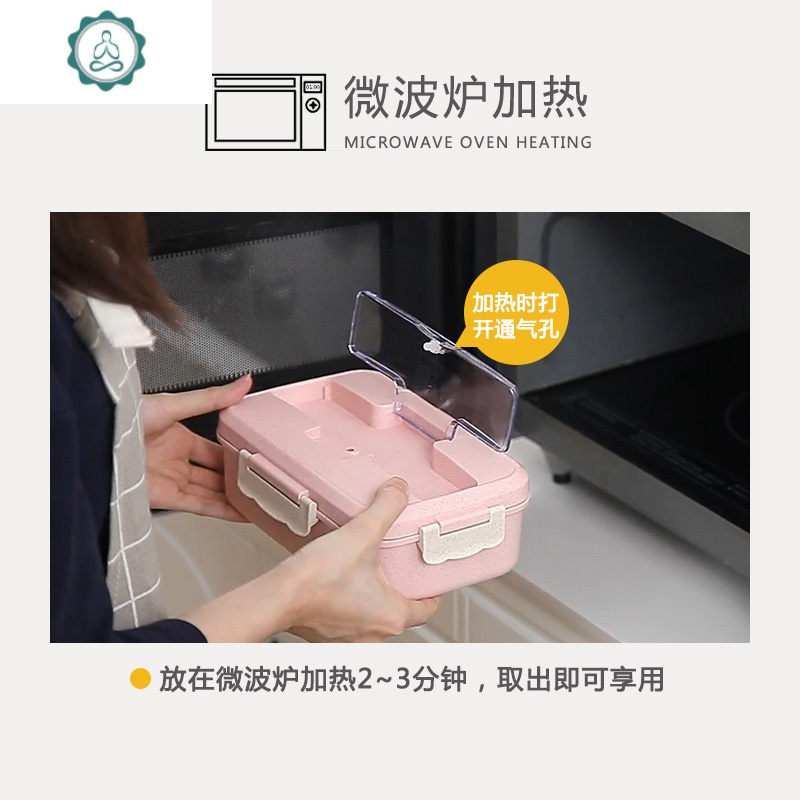 学生带盖韩国分格微波炉保温饭盒女塑料多格分隔上班族便当盒餐盒 封后 北欧蓝+保温袋+筷勺