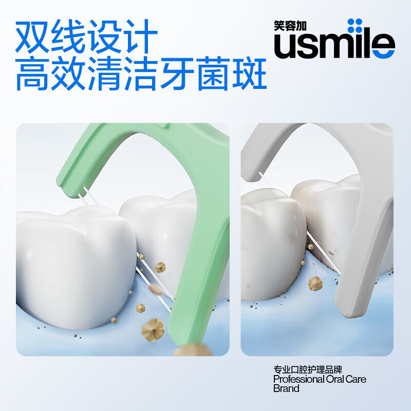 Usmile笑容加双线牙线棒 清洁齿缝清新抗龋超细家庭装 清新型 抗龋型50支*各2盒高清大图