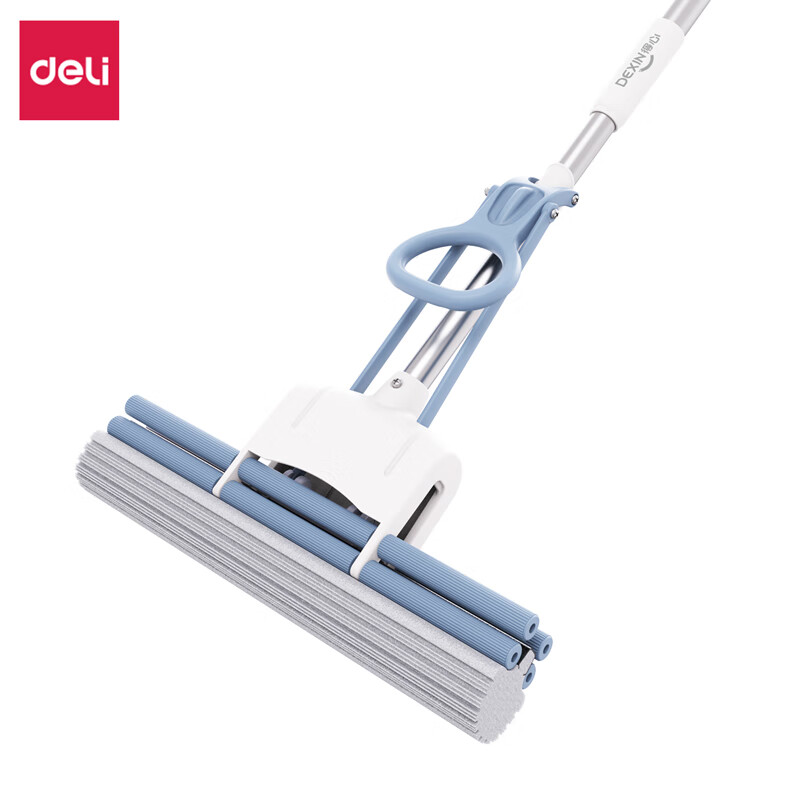 得力(deli)胶棉拖把 LQ140 (滚轮式) 38cm 得心系列 蓝 1把