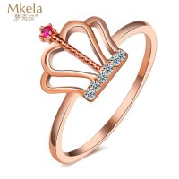 梦克拉Mkela 18k钻石红宝石戒指 玫瑰金 王冠 k金钻石刚玉指环 女士