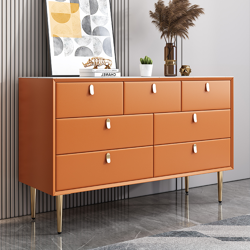 青木川 现代简约全实木五斗柜意式轻奢客厅卧室房间家用多抽屉式立柜矮柜收纳储物柜门厅柜入户玄关柜床尾柜电视柜 爱马仕橙