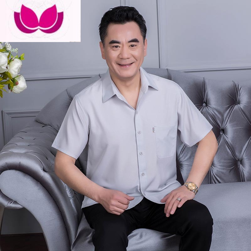 七斓中老年男士短袖衬衫夏季薄款休闲宽松父亲衬衣老人爸爸装半袖上衣