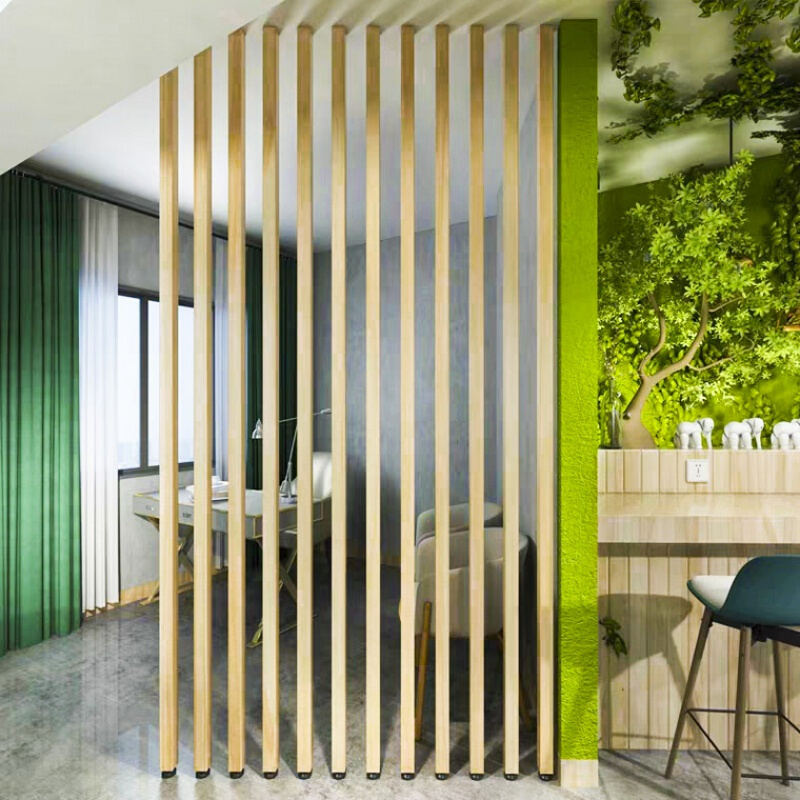 北欧简约竖条实木隔断客厅分隔屏风现代酒店办公室木格栅木条背景安心