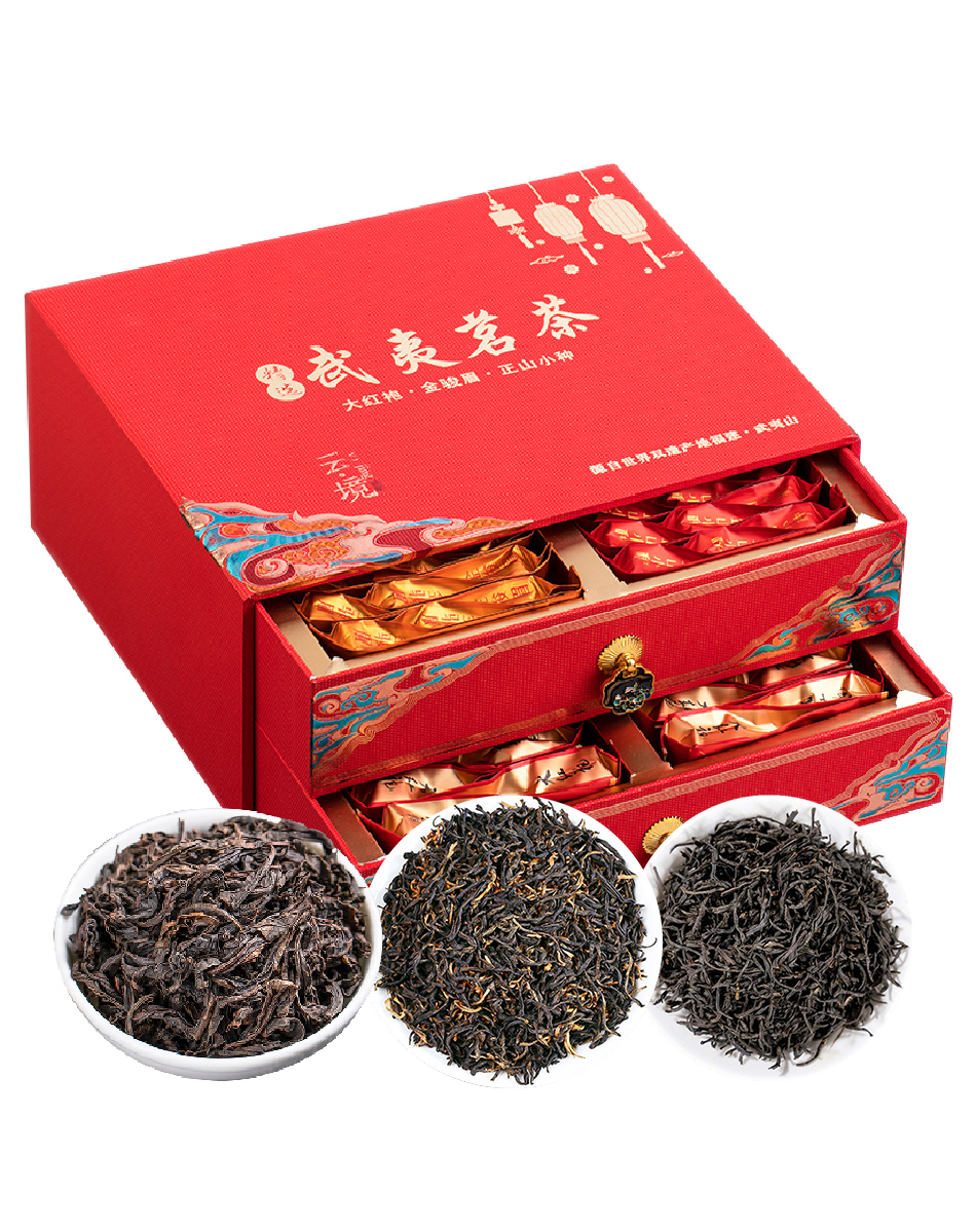 痴福 红茶金骏眉正山小种乌龙茶大红袍组合装茶叶礼盒装500克