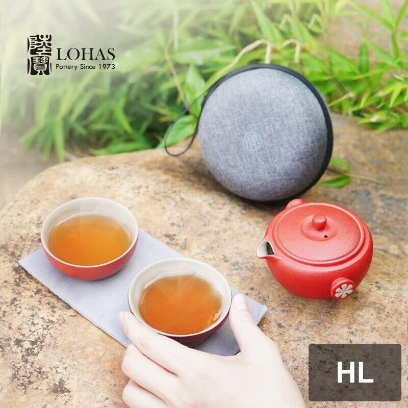 陆宝 知足常乐陶瓷茶具 旅行组随手泡快客杯一壶两杯便携包 ZZCLLX001[富贵红]1壶2杯1茶巾1便携包高清大图