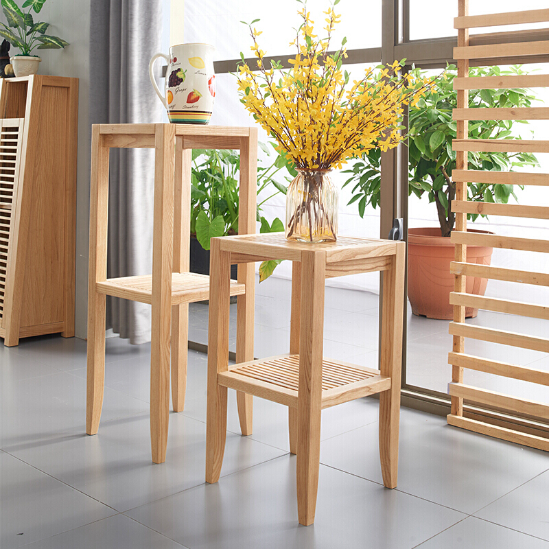 冬巢北欧式实木花架白蜡木实木阳台家具双层多肉木质花盆架子室内植物架图片 高清实拍大图 苏宁易购