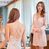 带胸垫睡衣女夏冰丝性感火辣蕾丝露背成人情趣薄款带睡裙两件套