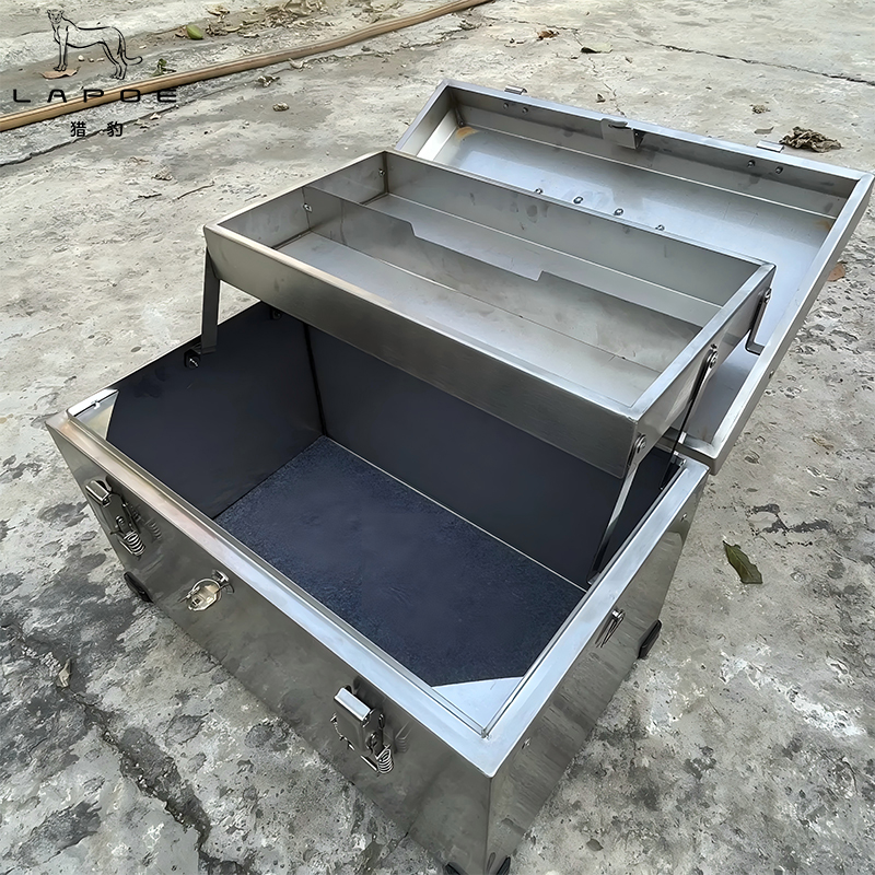 猎豹 不锈钢工具箱双层折叠工具收纳箱45*28*28cm/个高清大图