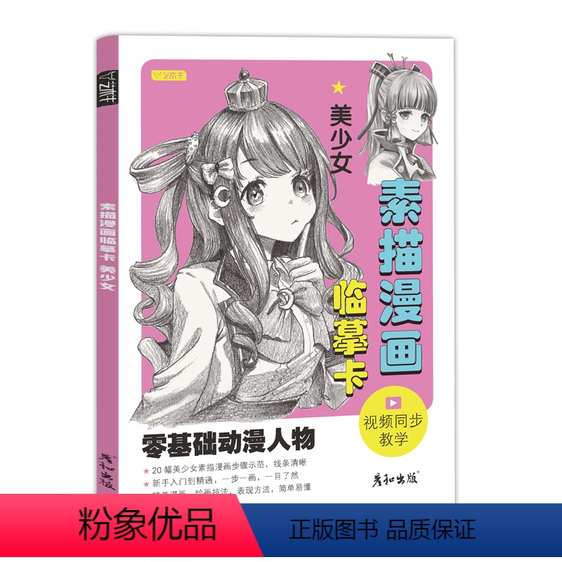美少女31例 大尺寸17*24cm [正版]素描漫画临摹卡美少年少女视频同步动漫人物绘画教程书男女生手绘头像二次元q版卡
