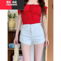YIBUSHENG蓝色丰胯牛仔短裤女季复古高腰休闲直筒裤子小个子辣妹紧身热裤