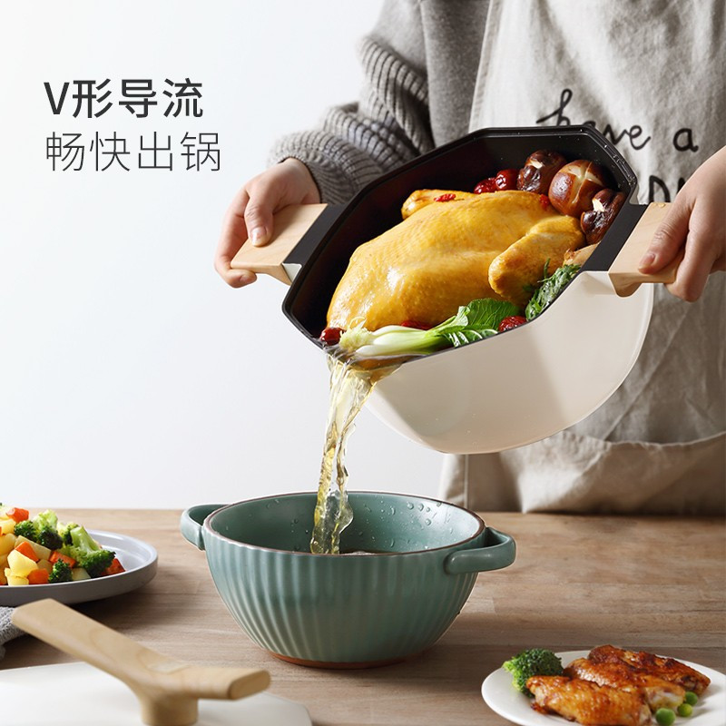 卡特马克汤锅不粘锅24cm枫叶六角锅家用煲汤锅炖锅带盖加厚明火煤气燃气灶电磁炉通用大容量煮面汤锅