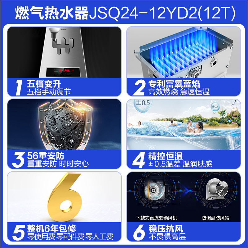 Haier/海尔热水器12升燃气热水器JSQ24-12YD2(12T)(拉丝) 天然气恒温 支持防冻 6年包修高清大图