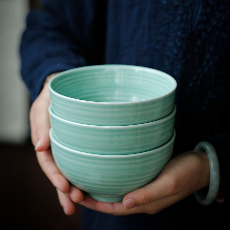 苏氏陶瓷 SUSHI CERAMICS 饭碗青瓷釉陶瓷碗高脚米饭碗5英寸面碗汤碗 4只装餐具套装