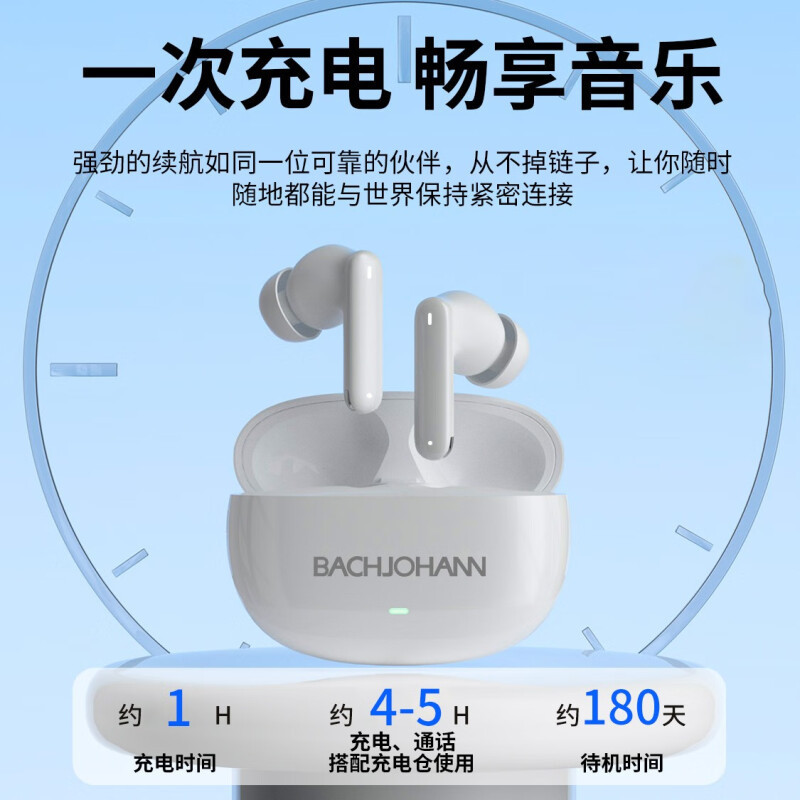 巴赫约翰(bach johann)真无线蓝牙耳机B1新款白色高清大图