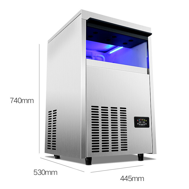 lecon/乐创 商用制冰机60KG公斤不锈钢款全自动方块冰机中大型冰颗奶茶店酒吧KTV制冰设备 快速出冰机