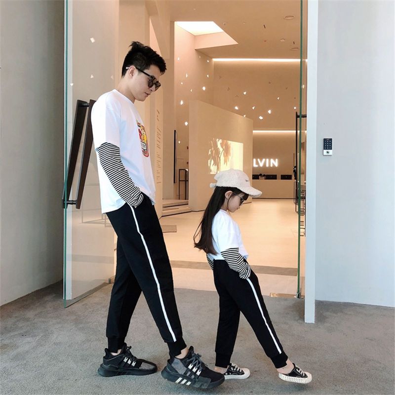 纯棉亲子装裤子儿童裤子男一家三口长裤女童母女母子秋款休闲薄款M1