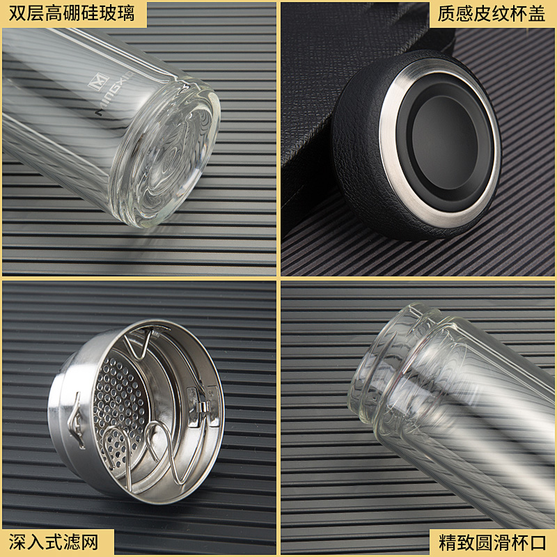 家柏饰(CORATED)玻璃杯商务水晶杯 便携水杯透明茶杯子双层隔热保温防烫 黄色350ml高清大图