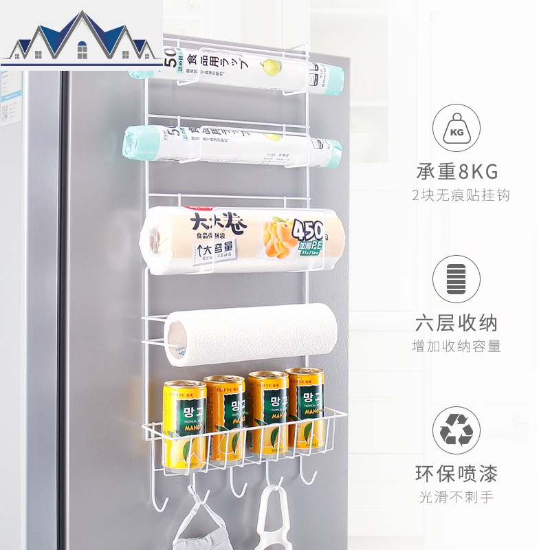 多功能六层冰箱挂架厨房创意保鲜袋卷纸冰箱侧壁挂式收纳置物架 三维工匠高清大图