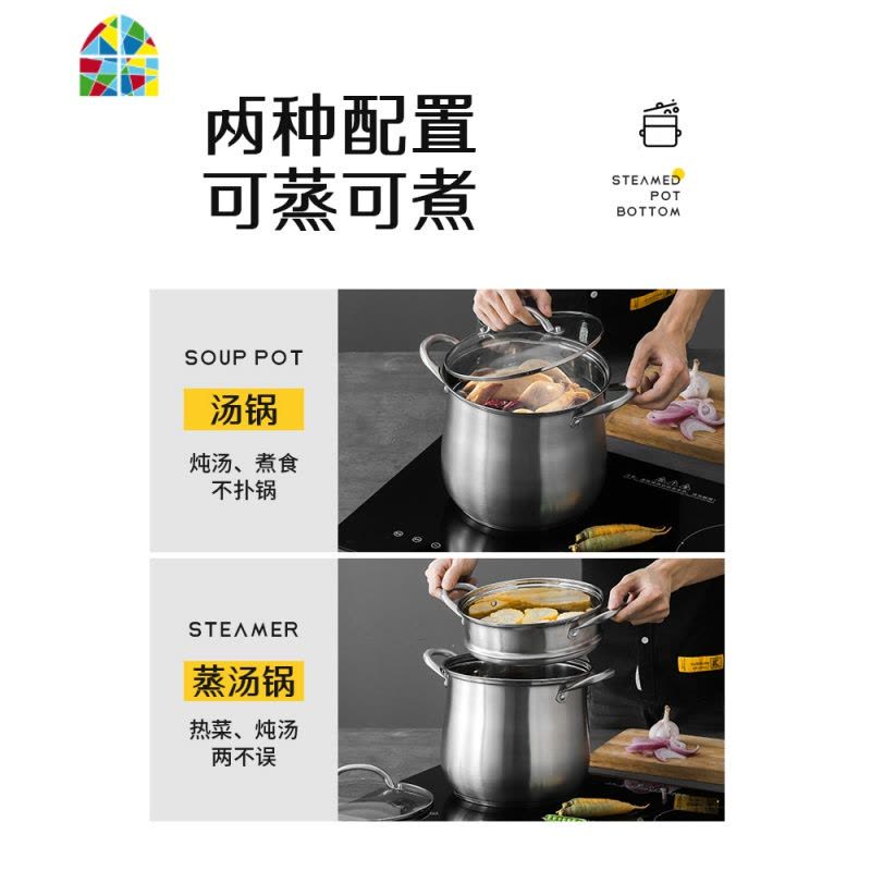 汤锅304不锈钢高汤锅加厚家用小煮锅蒸煮粥面奶锅燃气电磁炉锅具 FENGHOU 特高款22CM[304钢五层复底]图片