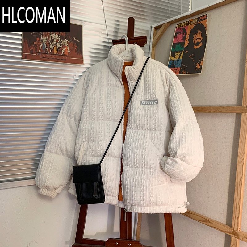 HLCOMAN棉衣外套男冬季宽松慵懒bf风加厚p暖棉服ins潮牌情侣提花纹棉袄 白色 2XL