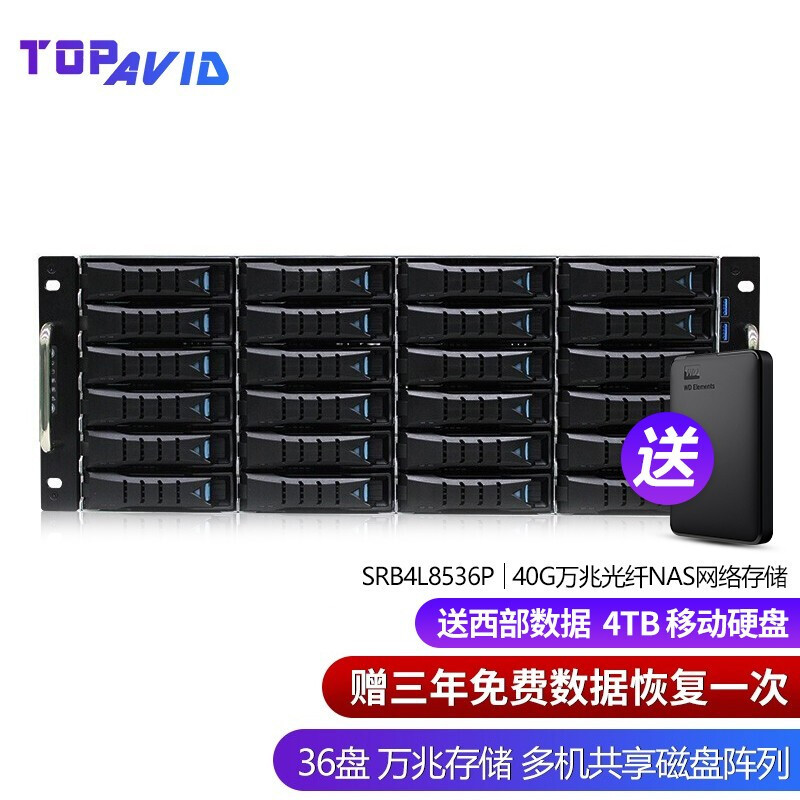 拓普(TOPAVID) SRB4L8536P 36盘 40G万兆光纤磁盘阵列 音视频制作 配国行144TB存储 五年保修