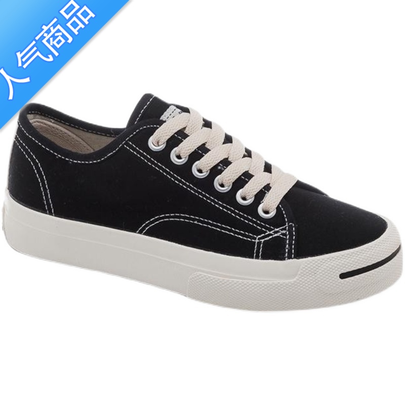 SUNTEK香港帆布鞋女2023春夏百搭女鞋韩版低帮软底黑色学生小众板鞋潮in高清大图