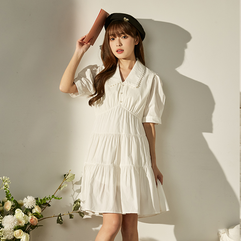 唐狮春夏新款女连衣裙法式淑女收腰翻领裙子气质少女甜美学生DY