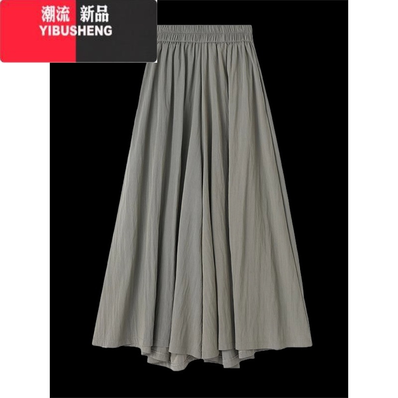 YIBUSHENG褶皱棉麻阔腿裤女季薄款高腰垂感山本裙裤慵懒宽松日系风休闲裤高清大图