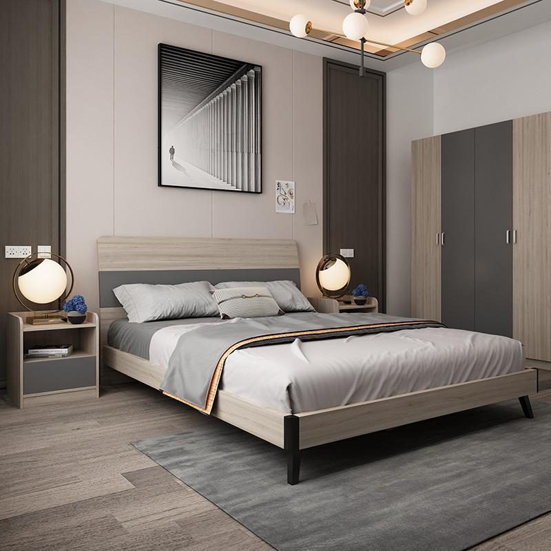 森美人床 简约现代一米八双人落地板式床主卧家具套装组合工业风小户型 床+床垫+两柜+四门衣柜1500mm*1900mm组装式箱体