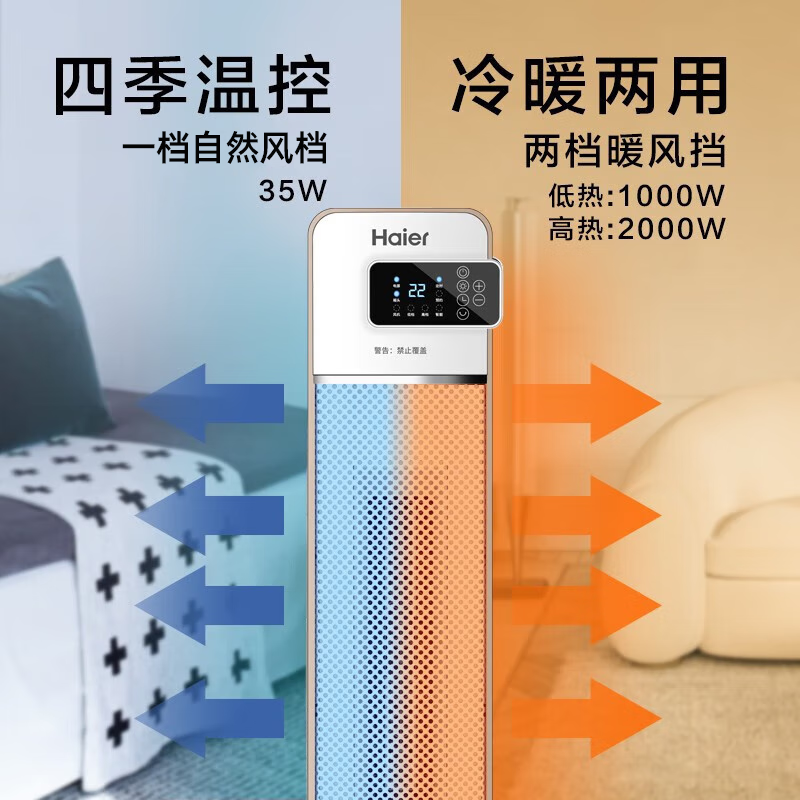 海尔(Haier)取暖器家用暖风机立式电暖气浴室热风机PTC陶瓷速热卧室烤火炉轻音省电 [强劲暖风]遥控款HNS2011高清大图