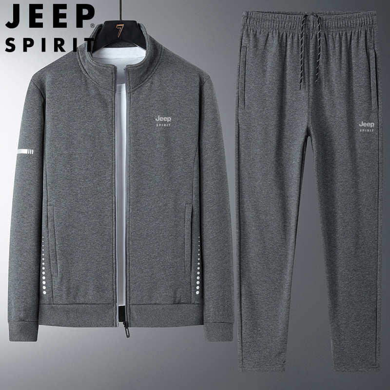 JEEPSPIRIT运动套装男秋季中年男装宽松休闲运动服 XL 7198深灰色（直筒）