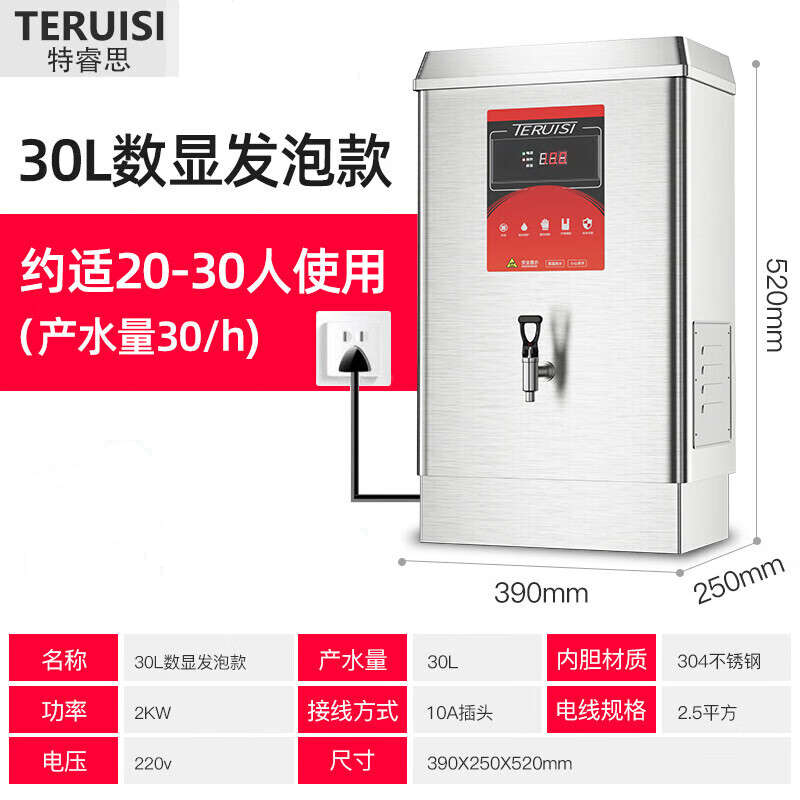 特睿思(TERUISI)开水器商用开水机大容量烧水器全自动电热工厂饮水机 数显发泡款30L/H-220V AG-20S