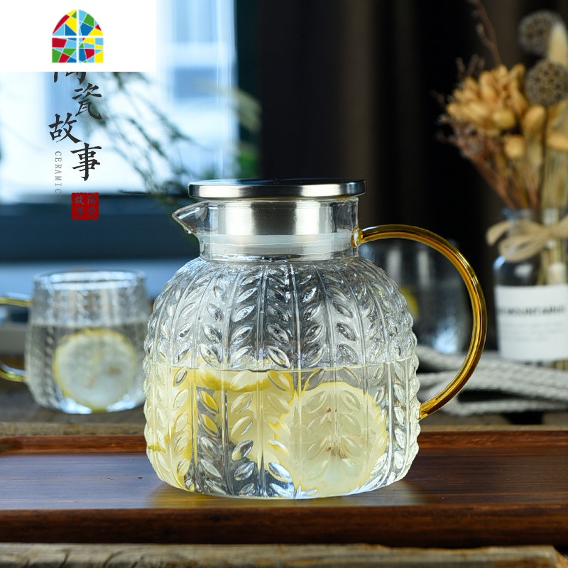 冷水壶玻璃可高温北欧创意凉开水杯套装扎壶大容量凉水壶 FENGHOU 秋泉壶1300ml+冰晶杯*2高清大图