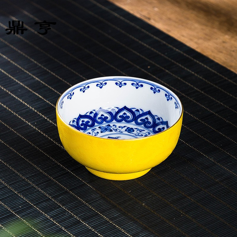 鼎亨景德镇纯手工茶碗手绘品茗杯扒花主人杯青花个人杯对杯茶具陶