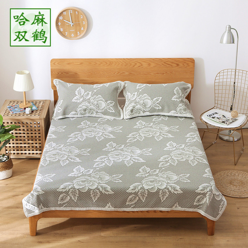 家柏饰(CORATED)亚麻凉席单人1.2双人1.8米学生寝室床床单三件套夏季凉席/凉枕 幸福花开原色凉席+枕套款 2.0m（6.6英尺）床