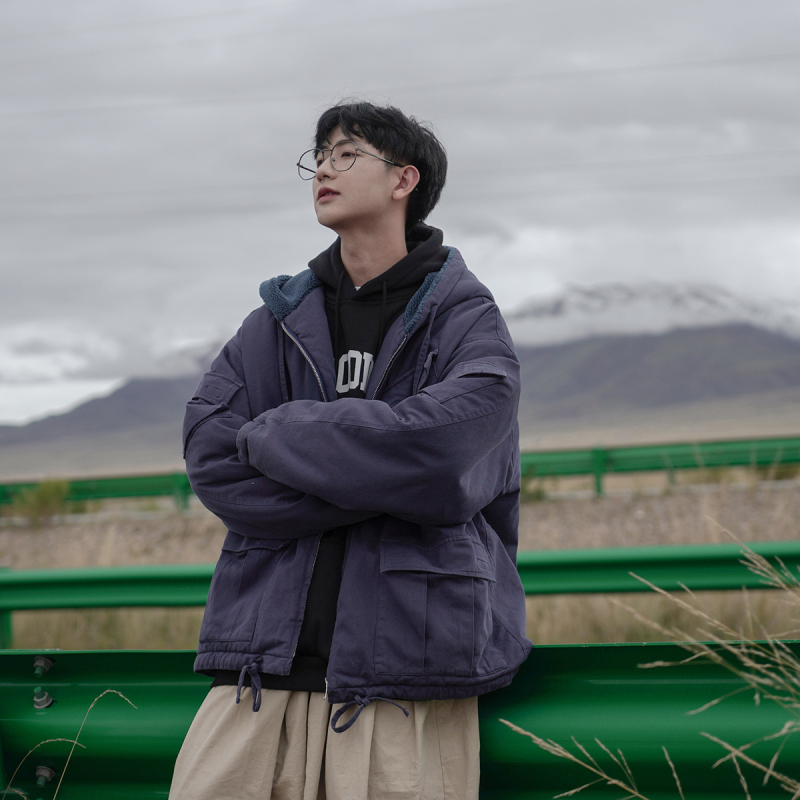 BaLuoShang男女通款情侣棉衣复古潮流工装韩连帽加绒棉服宽松冬季加厚外套棉衣